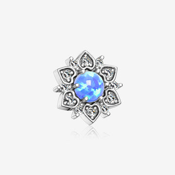 Fire Opal Flower Love Sparkle Dermal Anchor Top-Blue Opal